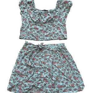 Three Pink Hearts Green Ruffled A Line Sundress